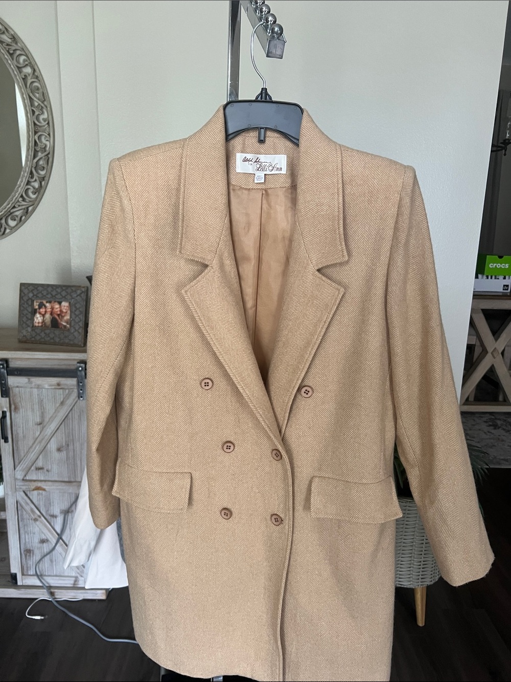 Adolph Schuman Vintage Tan Double-Breasted Wool-Blend Blazer Coat